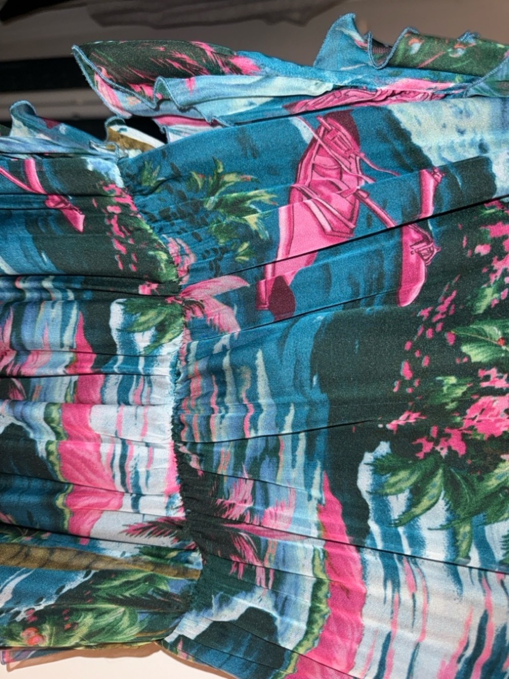 MSGM Teal Tropical Ruffle Midi Dress with Pink Accents - Picture 4 of 14